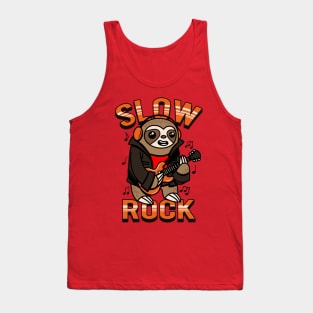 Funny Cute Kawaii Sloth Rocker Playing Guitar Slow Rock Cartoon Tank Top